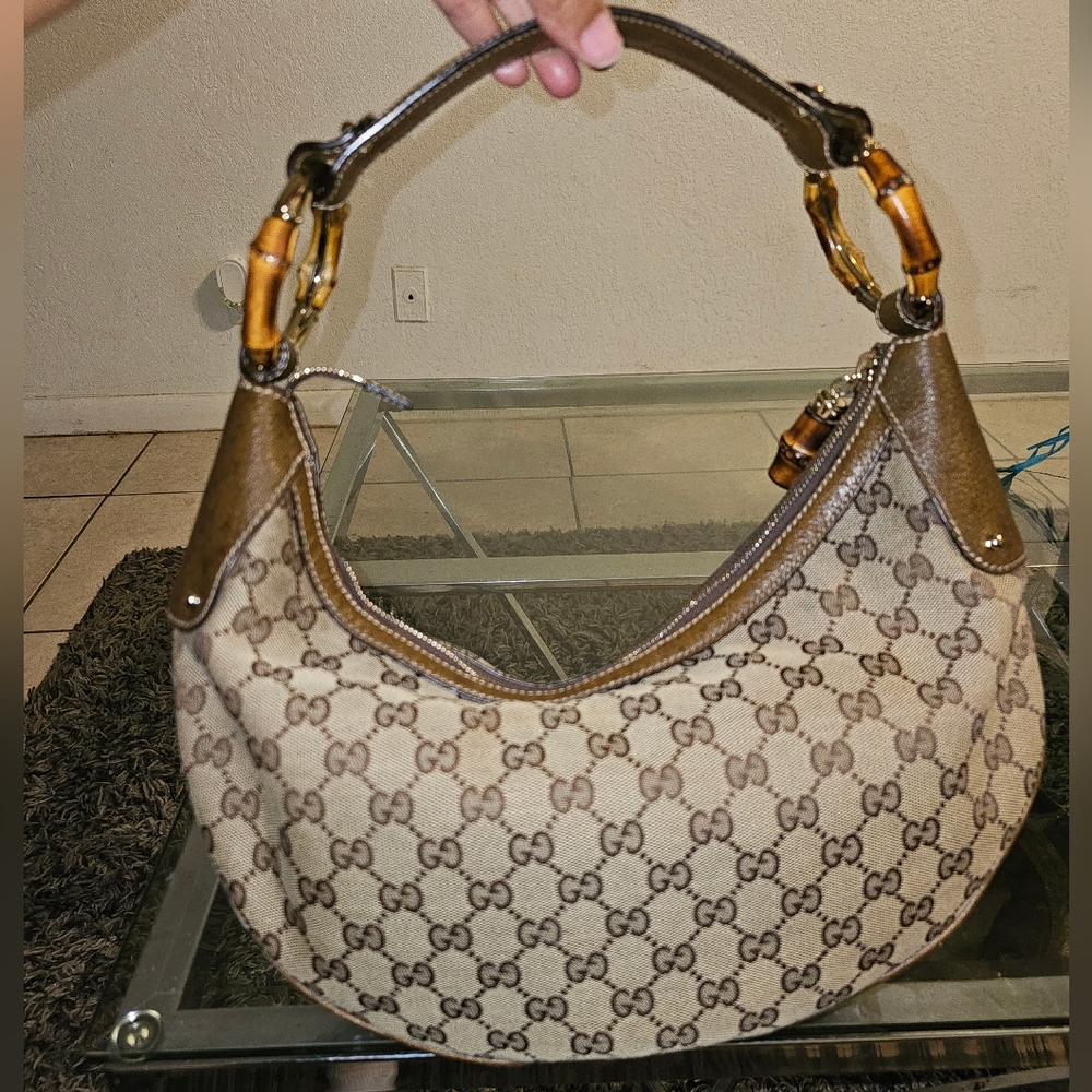 Gucci GG Monogram Canvas Bamboo Ring Hobo Women's Bag Pre-Owned